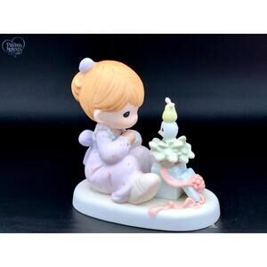 Precious Moments Figurine - Sweet Little Girl with Birthday Present & Bird